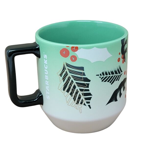 Starbucks 2020 Christmas Coffee Mug Green Holly Berries Mistletoe 14oz New - Picture 4 of 7